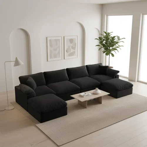 Vista 13 de Sofá modular modular con asiento profundo extra cómodo, sofás modernos negros para sala de estar, apartamento, oficina, espacio pequeño