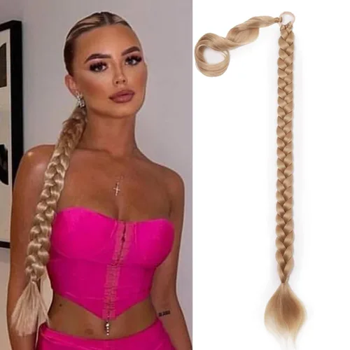 Vista 16 de Extensiones de cola de caballo trenzada de 20 pulgadas de largo para mujer, extensiones de cabello lacio envolvente con banda para el cabello, cola