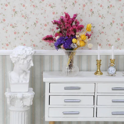 Vista 8 de iLAND Accesorios de casa de muñecas en miniatura para muebles de casa de muñecas, jarrones de vidrio con juego de flores secas (4 piezas elegantes)