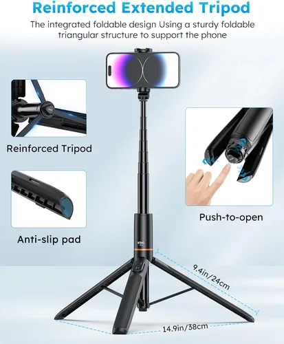 Vista 5 de VRIG - Trípode para teléfono de 63 pulgadas con control remoto inalámbrico Soporte de trípode ajustable portátil extensible para grabar viajes