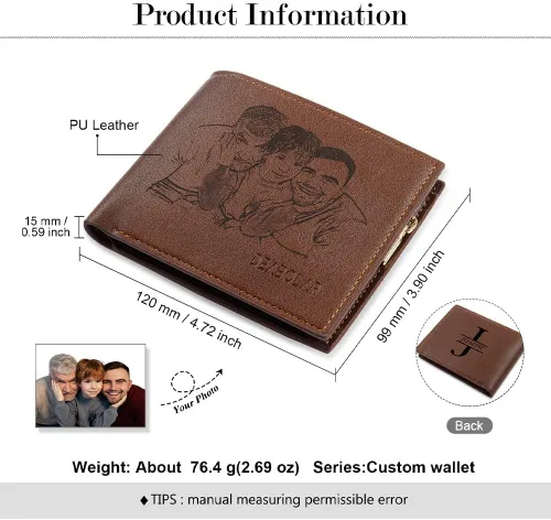 Vista 3 de lagofit Regalos para papá, carteras personalizadas con fotos para hombres, con imagen grabada y nombre inicial para hombres, billetera plegable