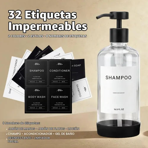 Vista 2 de Prus Waso Set dispensador de champú y acondicionador, transparente y negro