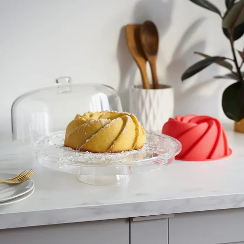 Vista 5 de Twine Servidor acrílico multifuncional con molde Bundt para pastel, juego de platos para servir postres, molde para pasteles, soporte para pasteles