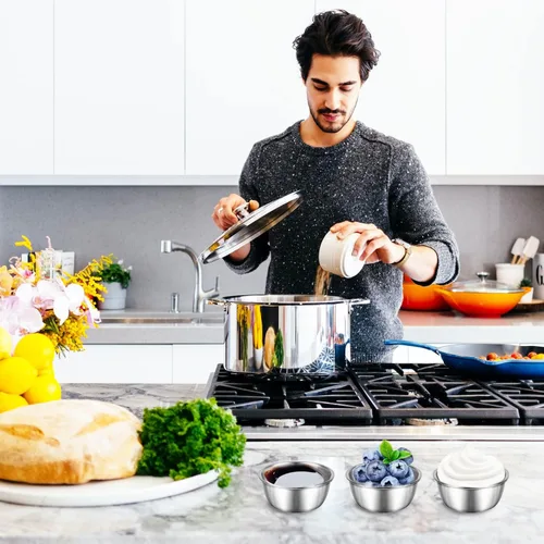 Vista 6 de Recipiente para aderezo de ensalada, 6 recipientes de condimentos de acero inoxidable de 1.7 onzas, recipientes de silicona a prueba de fugas
