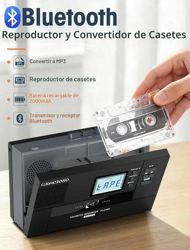 Vista 2 de Gracioso Convertidor de casete Bluetooth a MP3 con batería de 2000 mAH Transmisor y receptor Bluetooth Reproductor de cinta de casete con altavoz
