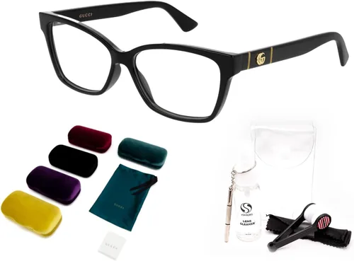Vista 2 de Gucci GG0634O - Gafas de ojo de gato con forma rectangular + paquete con kit de gafas de lujo eSHADES, Negro Negro