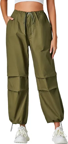 Vista 4 de Rooscier Pantalones cargo holgados con cordón y bolsillos para mujer