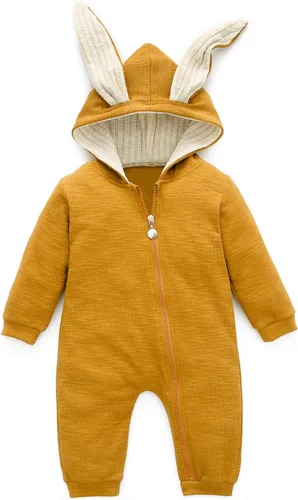 Vista 81 de Simplee Kids Enterizo con diseño de conejo de Pascua con capucha, para bebé, overol con cremallera y orejas largas