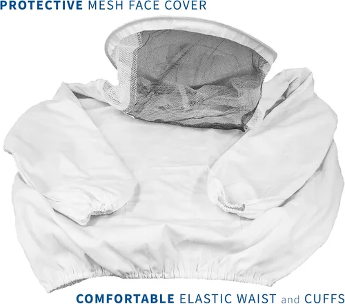 Vista 7 de VIVO - Traje profesional de apicultura blanco mediano. Chaqueta, bata con velo BEE-V105M