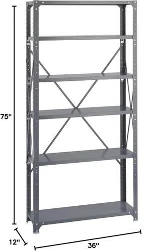 Vista 2 de Safco Productos 6268 Kit de estantes comerciales 36 pulgadas de ancho x 12 pulgadas de profundidad x 72 pulgadas de alto con 6 estantes, gris