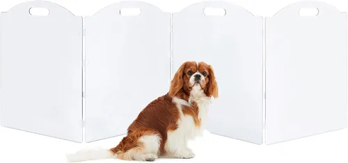Vista 11 de Puertas independientes de acrílico transparente para perros para la casa, puertas plegables de 3 paneles para mascotas, para puertas, escaleras
