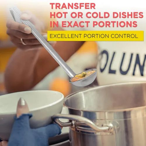 Vista 5 de Fit Meal Prep [Paquete de 2] Cucharón de sopa de acero inoxidable de 2 onzas, espátula de salsa de una pieza con asas de gancho, cuchara de servir
