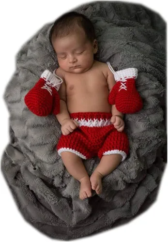 Vista 5 de Conjunto de accesorios de fotografía para recién nacidos para niños niñas accesorios para fotos de bebé guantes de boxeo hechos a mano pantalones