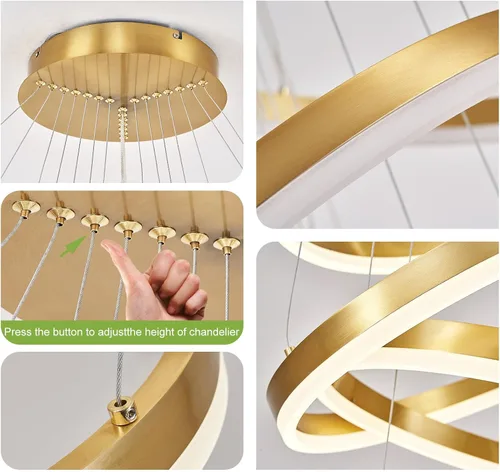 Vista 70 de Benkut Lámpara de Araña de Anillo LED Moderna Negra para Comedor, Lámpara de Araña de Techo Circular Empotrada Regulable con Control Remoto