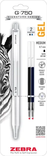 Vista 10 de Zebra Pen G-750 - Bolígrafo retráctil de gel, 2 unidades, tinta negra, punta media de 0.028 pulgadas, barril de latón negro, empuñadura texturizada