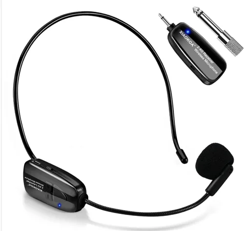 Vista 10 de Micrófono de auriculares inalámbricos, micrófono de cabeza de tono de piel de 2.4G, micrófonos de carga beige para amplificador de voz, altavoz