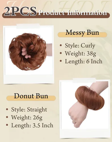 Vista 2 de 2 piezas de cabello desordenado moño sintético extensiones de moño Caoba
