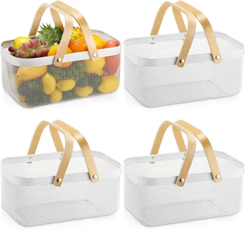 Vista 7 de Sadnyy 2 cestas de almacenamiento de alambre de metal negro con asa de malla para cosecha de verduras, frutas y juguetes, para organización