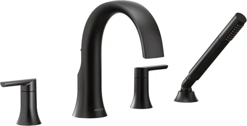 Vista 6 de Moen TS983BN - Grifo de bañera romano de dos manijas de arco alto con ducha de mano, requiere válvula, níquel cepillado