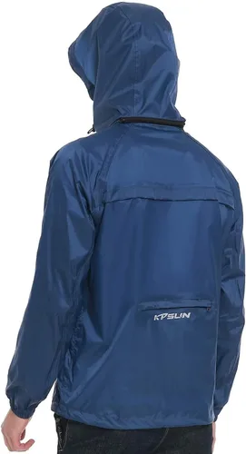 Vista 3 de KPSUN Chamarras impermeables para hombre, ligeras, cortavientos para ciclismo, correr, con capucha extraíble