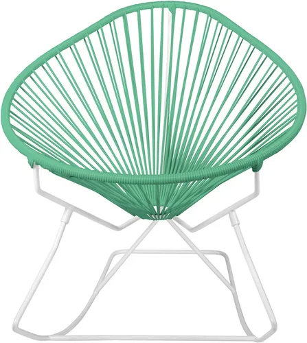 Vista 22 de Innit Designs Acapulco - Silla mecedora con estructura cromada, color turquesa, tejido naranja Verde