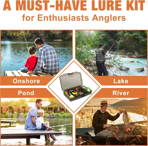 Vista 3 de TRUSCEND Complete Fishing Lures - Tackle Box with Tackle Included - Crankbaits, Minnows, Frogs, Vibes, Poppers, Spinners, Spoons, Soft Baits, Hooks