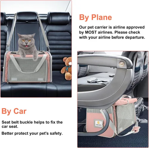Vista 6 de Texsens Transportador para gatos – Transportador plegable grande para 2 gatos, aprobado por aerolíneas, protección de privacidad (rosa)