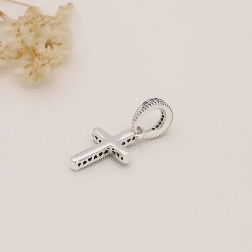 Vista 5 de Colgante de cruz brillante colgante colgante de plata de ley 925, joyería cuentas regalos para mujeres pulsera y collar A0134, Plata, Circonita