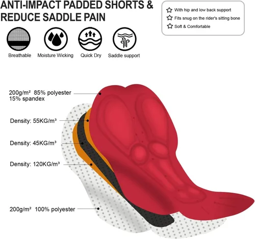 Vista 6 de Przewalski Ropa interior de ciclismo para hombre, 4D, acolchados, pantalones cortos de ciclismo de montaña, pantalones cortos acolchados