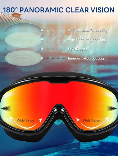 Vista 5 de FEISEDY Gafas de natación sin fugas, antivaho para piscina, para adultos, hombres, mujeres, jóvenes, visión clara de 180°, UV400 B2389
