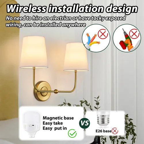 Vista 7 de Aplique de Pared de Doble Pared Operado por Batería, Apliques de Tela Inalámbricos Recargables de 2 Luces con Batería con Control Remoto, Luces