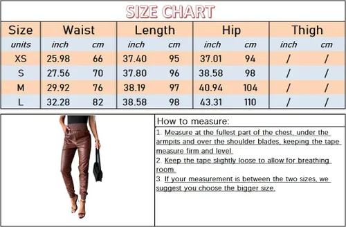 Vista 6 de chouyatou Pantalones deportivos de piel sintética con cintura fruncida y pierna cónica para mujer con bolsillos