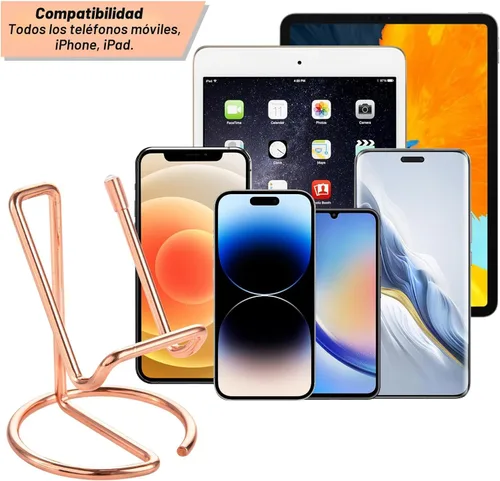 Vista 2 de ROPOSY Soporte de teléfono celular para escritorio, lindo soporte sujetador de teléfono celular de metal oro rosa, accesorios de escritorio