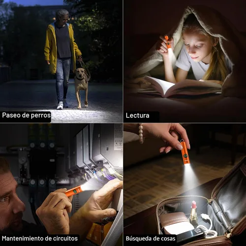 Vista 8 de Blukar EDC recargable llavero linterna, 360L mini luz de flash portátil