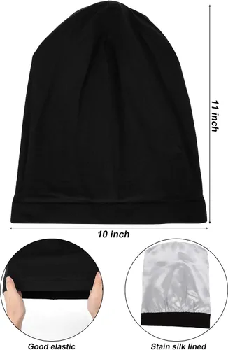 Vista 2 de SATINIOR 4 piezas satén forrado dormir Cap Slouchy Beanie Slap Hat para mujer