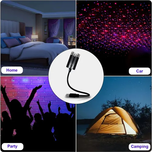Vista 5 de LEDCARE - Proyector de luces nocturnas USB con forma de estrella, activadas por sonido, 3 modos, 2 en 1, lámpara de techo interior de automóvil
