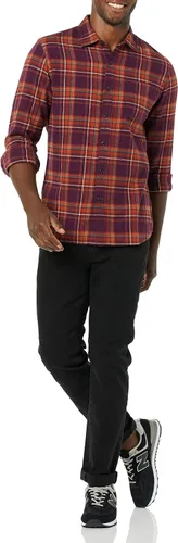 Vista 11 de Amazon Essentials Camisas de franela de manga larga para hombre, corte ajustado, a cuadros con botones