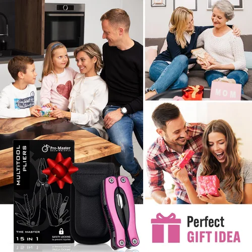 Vista 3 de Multiherramienta Rosa 15-en-1 para Mamá, Esposa, Hija, Abuela, Alicates de Multiherramienta EDC Práctica, Cuchillo de Bolsillo con Bloqueo