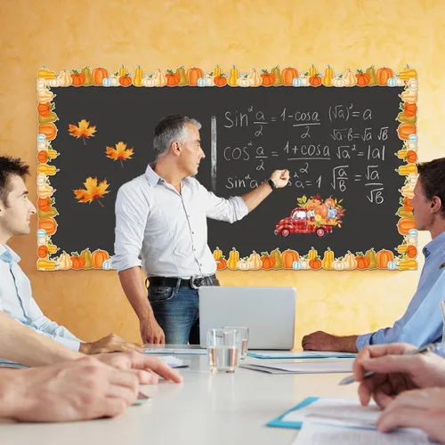 Vista 6 de Containlol Bordes de calabaza para tablón de anuncios, 118 pies de otoño, festoneados, bordes para tablón de anuncios, para escuela, aula, oficina