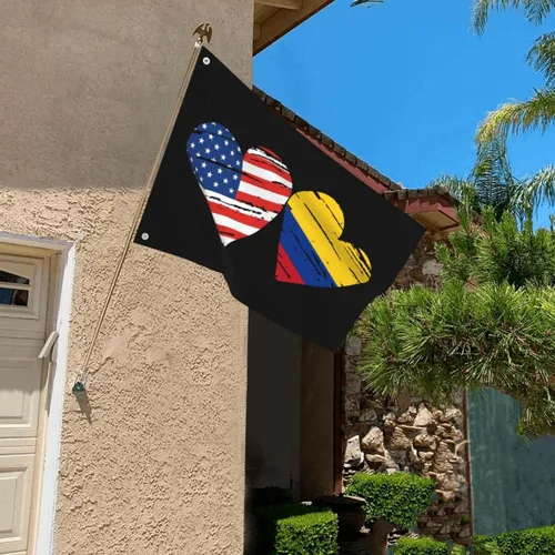 Vista 4 de Bandera colombiana de Estados Unidos, bandera colombiana personalizada, cuadrada, decorativa, de 2 x 3 pies, banderas de jardín, banderas