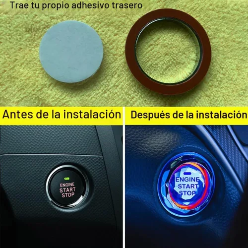 Vista 2 de Cubierta de botón de arranque/parada de encendido del motor del coche, adhesivo decorativo de anillo de botón de encendido del coche, cubierta