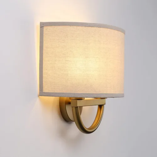Vista 8 de Aplique de pared industrial de 2 luces con pantalla de tela de lino, lámparas de pared doble decoración para pasillo, dormitorio, sala de estar Latón