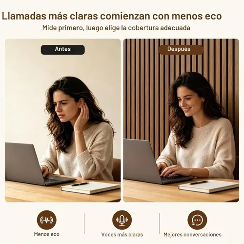 Vista 7 de Amsleekey Paquete de 4 paneles de pared de listones de madera acústica de Teca