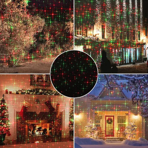 Vista 2 de Proyector de Navidad, luces láser para exteriores, luz de proyección estrellada roja y verde, 3 modos de funcionamiento, impermeable, enchufe, luces