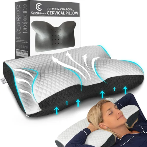 Vista 10 de Almohada de gel refrescante para el dolor de cuello y hombros, almohada cervical de espuma viscoelástica con soporte ortopédico de contorno y funda