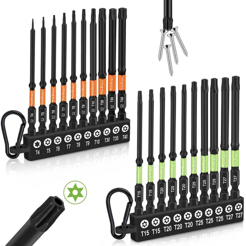 Vista 13 de Impact Torx - Juego de 20 puntas de destornillador magnético a prueba de manipulaciones de 1 y 2 pulgadas, puntas mecanizadas CNC T4-T40, puntas