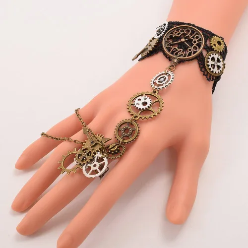 Vista 3 de BLESSUME - Brazalete Steampunk de encaje Negro 1 (1 pieza)