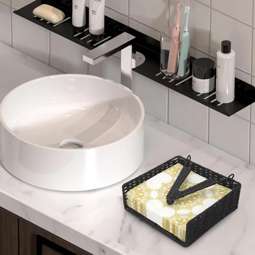 Vista 5 de Servilleteros con peso de ratán para cocina, cóctel, servilleteros de mimbre para mesa de baño, servilleteros tejidos con brazo pesado