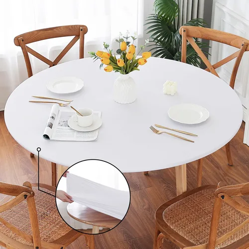 Vista 26 de Mantel redondo de elastano, suave y agradable a la piel, sin pelusas, funda de mesa de tela transpirable con banda elástica para comedor, reunión