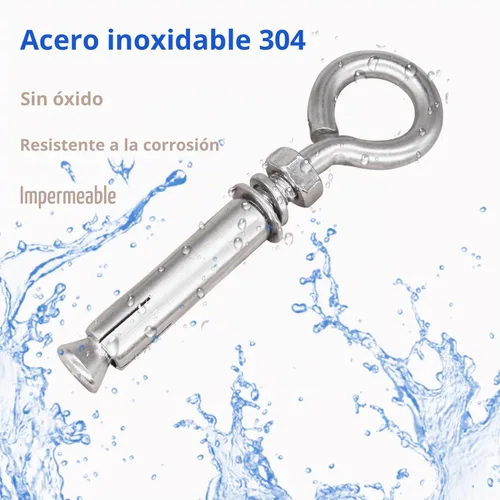 Vista 4 de 5/16" X 4-3/16" Tornillos de expansión para pared de hormigón con ojo de anclaje, tornillos de ojo de acero inoxidable 304 de servicio pesado